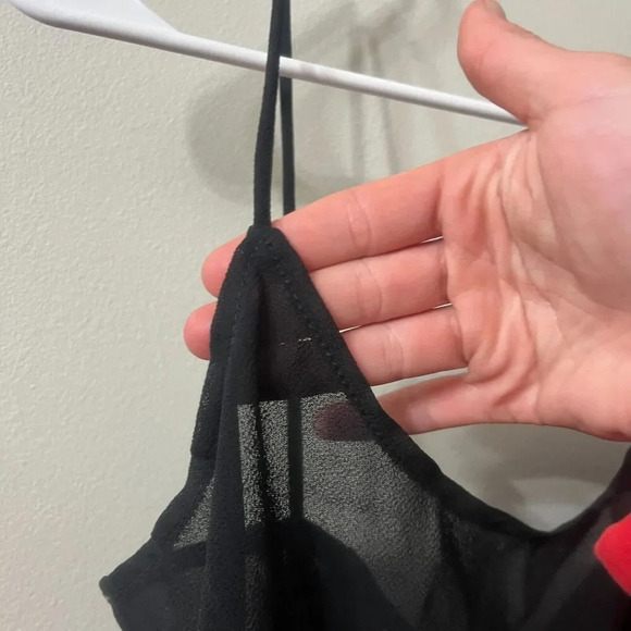 JS Signature Women Black Tank Top 8 Chiffon Pullover Sleeveless Sheer Shell Goth - Picture 4 of 6